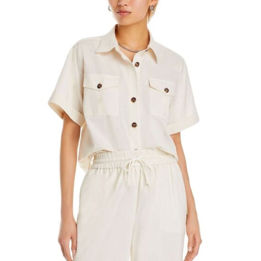Frame Denim Cream Boxy Crop Button Down Shirt